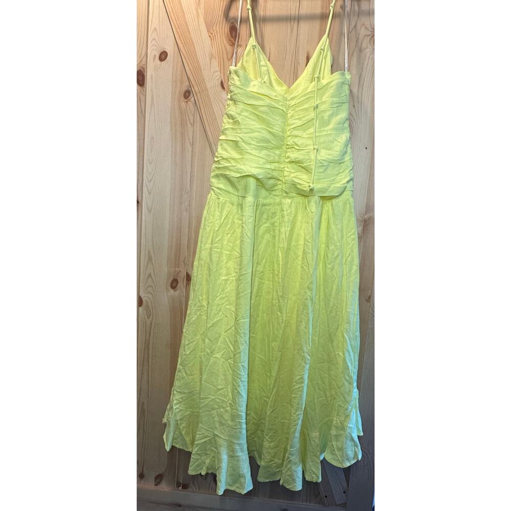FARM Rio Yellow Ruched Cross-Over Linen-Blend Maxi Dress - Size L - Picture 13 of 13